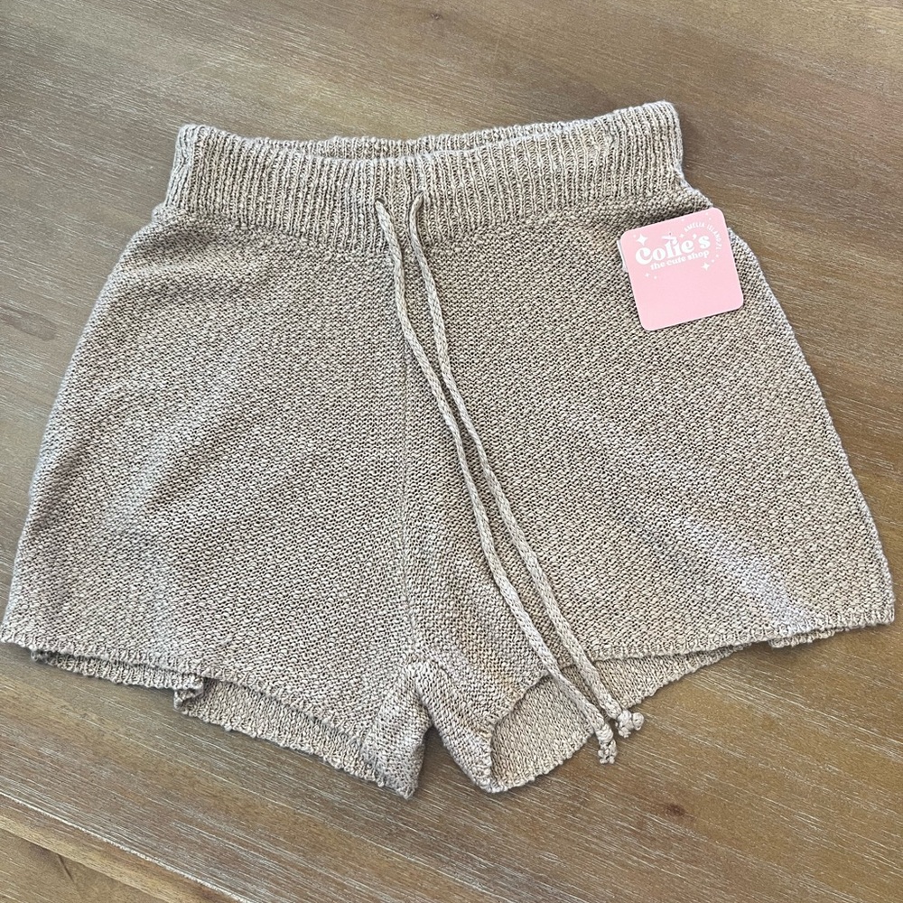 Cozy Knit Drawstring Women’s Shorts - Taupe